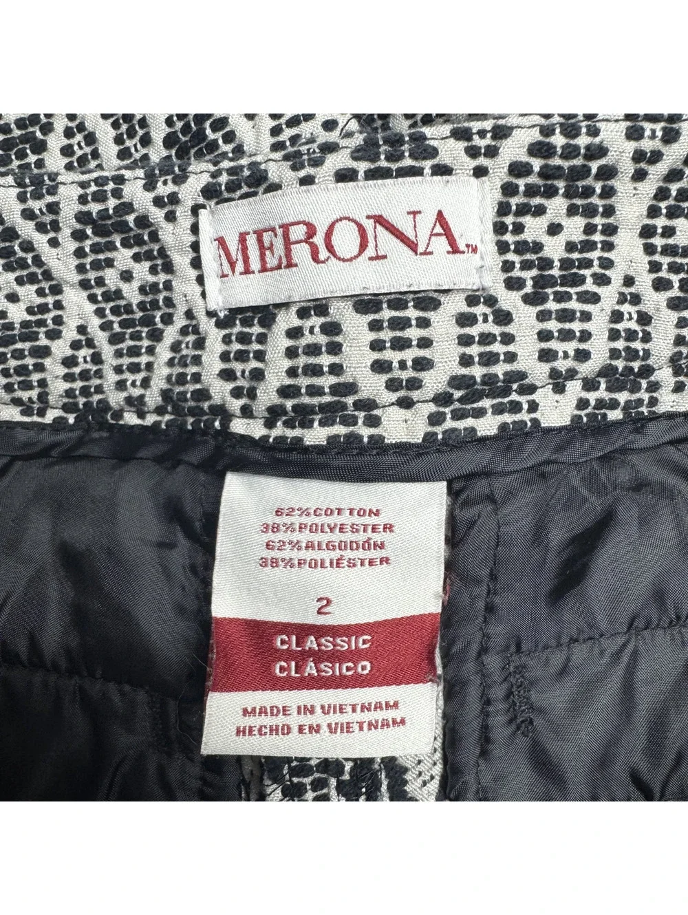 Merona Womens Classic Cropped Pants Cotton Geometric Size 2 Black White Office
